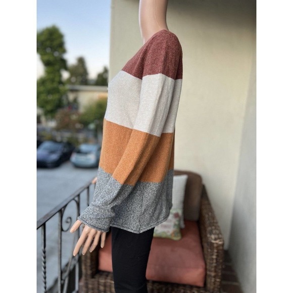Pinque Women's Knit Sweater Long Sleeves Soft Warm Earth Tones Colorblock Size M - Picture 4 of 7